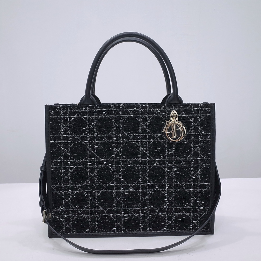 Bagsaaa Medium D10r Book Tote Black Cannage Tweed - 36.5 x 28 x 17.5 cm