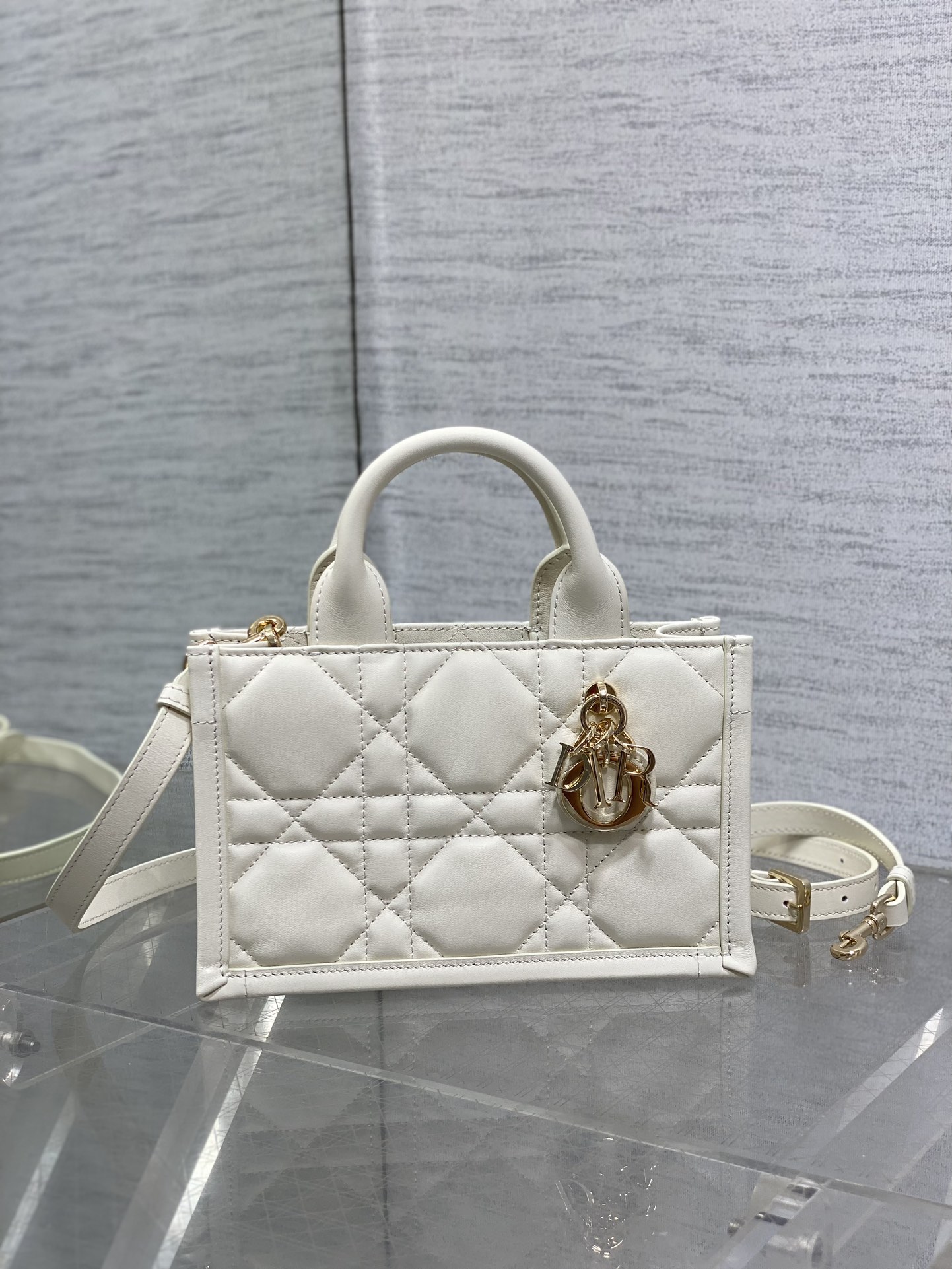 Bagsaaa Mini D10r Book Tote Latte Macrocannage Calfskin - 21.5 x 13 x 7.5 cm