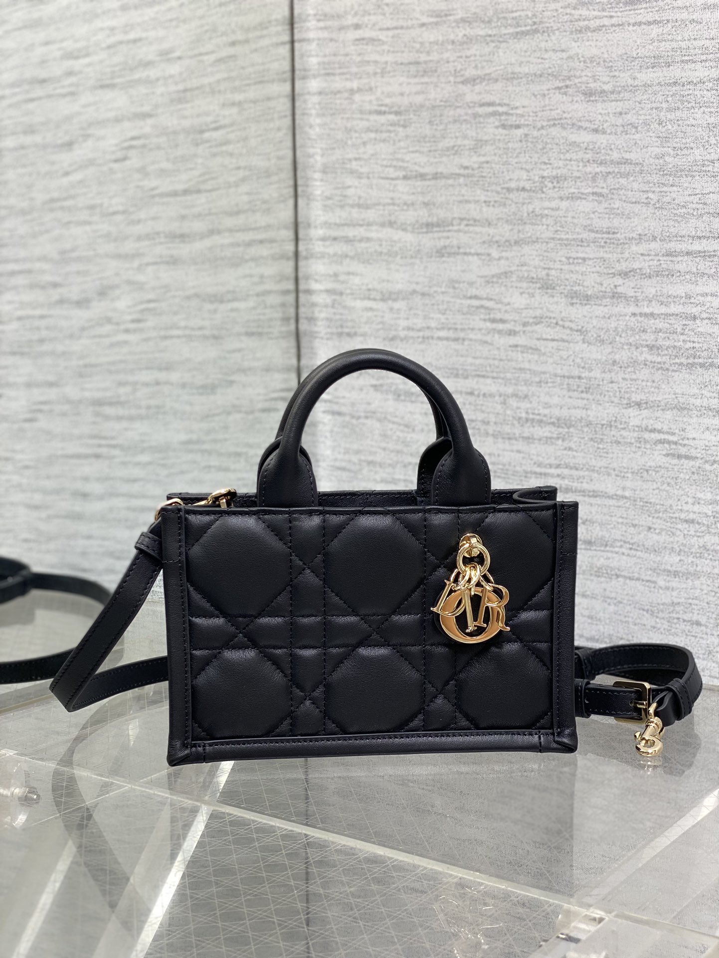 Bagsaaa Mini D10r Book Tote Black Macrocannage Calfskin - 21.5 x 13 x 7.5 cm