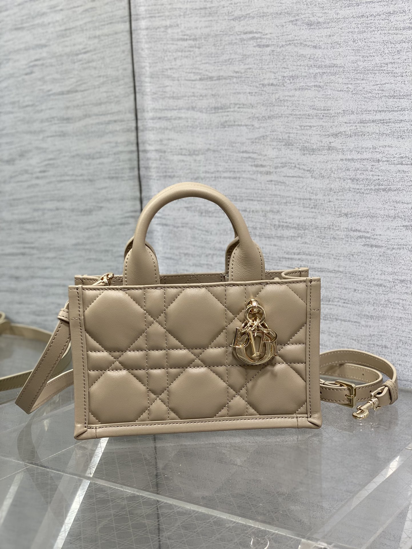 Bagsaaa Mini D10r Book Tote Powder Beige Macrocannage Calfskin - 21.5 x 13 x 7.5 cm