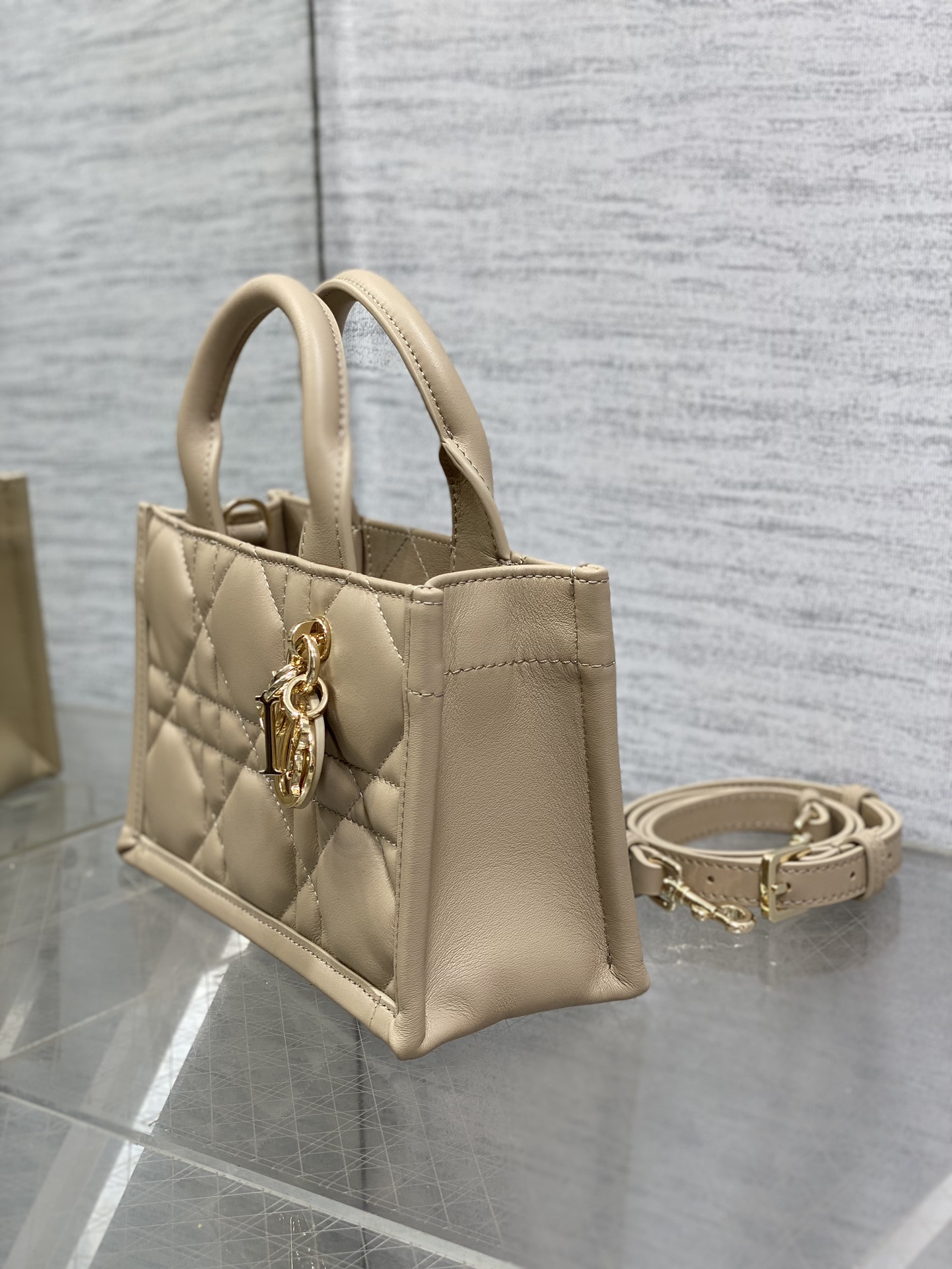 Bagsaaa Mini D10r Book Tote Powder Beige Macrocannage Calfskin - 21.5 x 13 x 7.5 cm