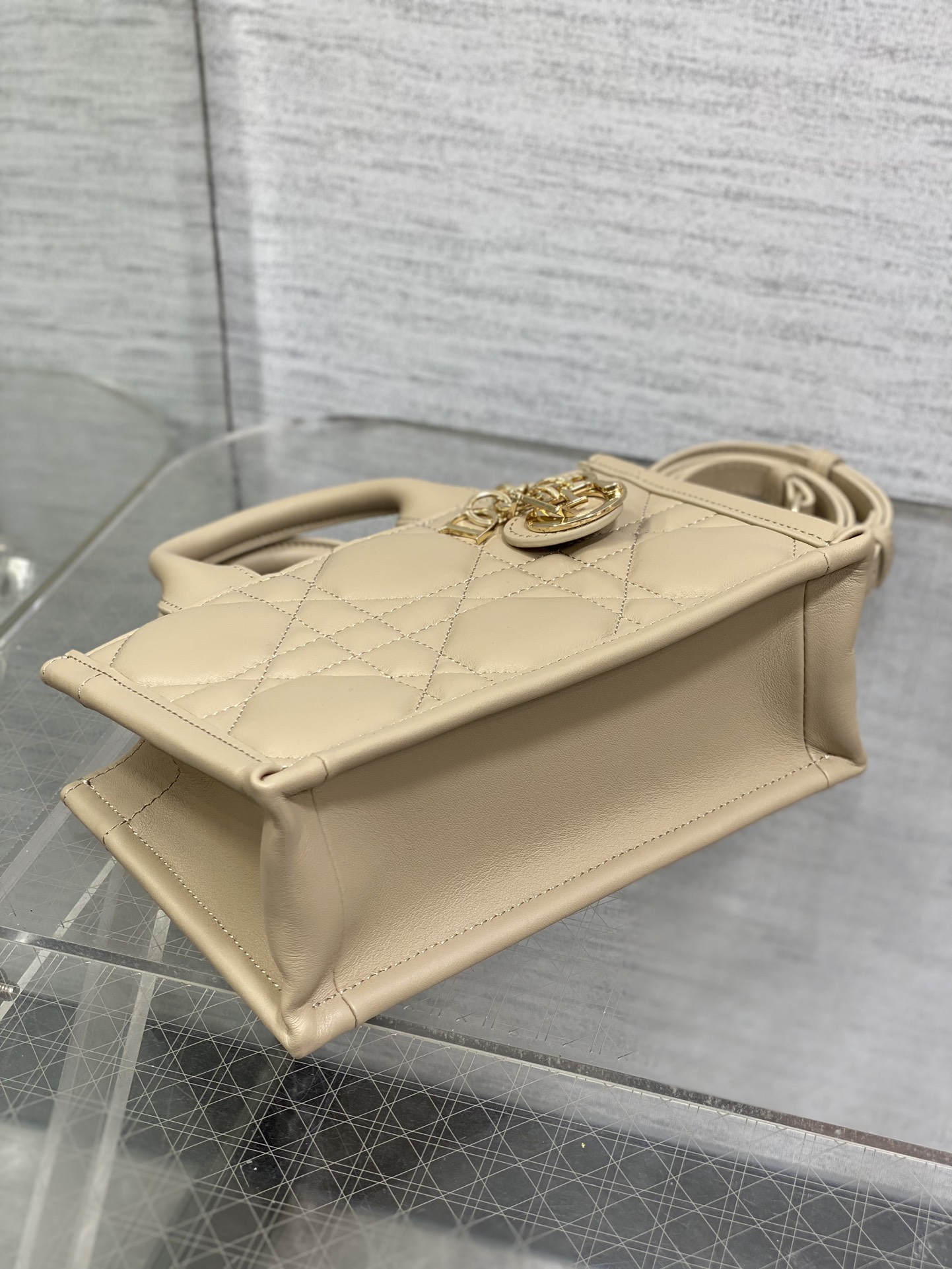 Bagsaaa Mini D10r Book Tote Powder Beige Macrocannage Calfskin - 21.5 x 13 x 7.5 cm
