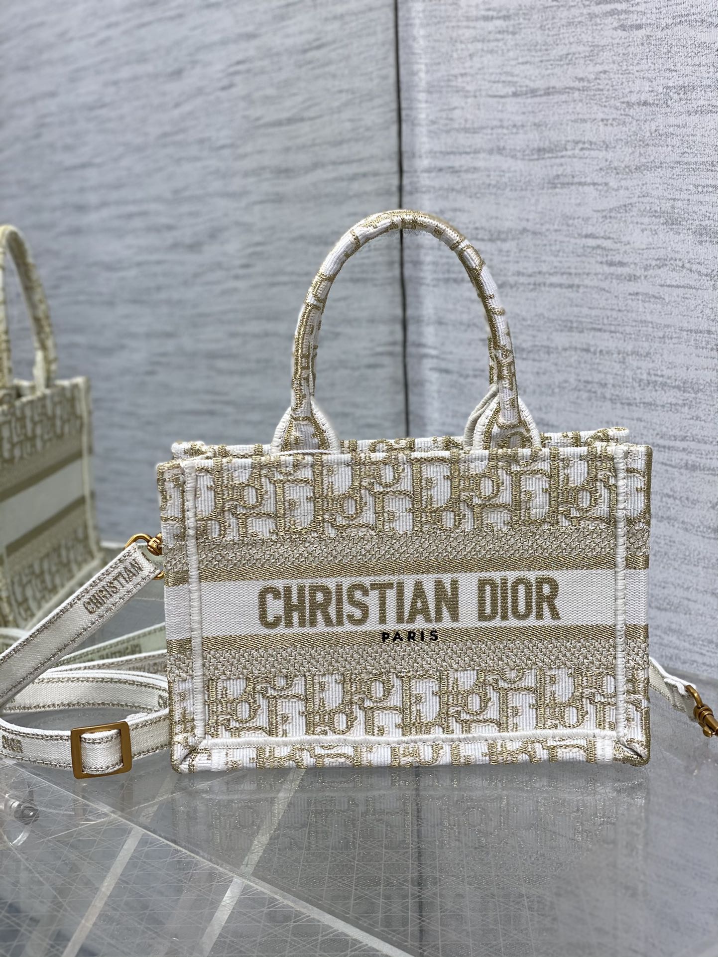 Bagsaaa Mini D10r Book Tote Gold-Tone D10r Oblique Embroidery - 21.5 x 13 x 7.5 cm