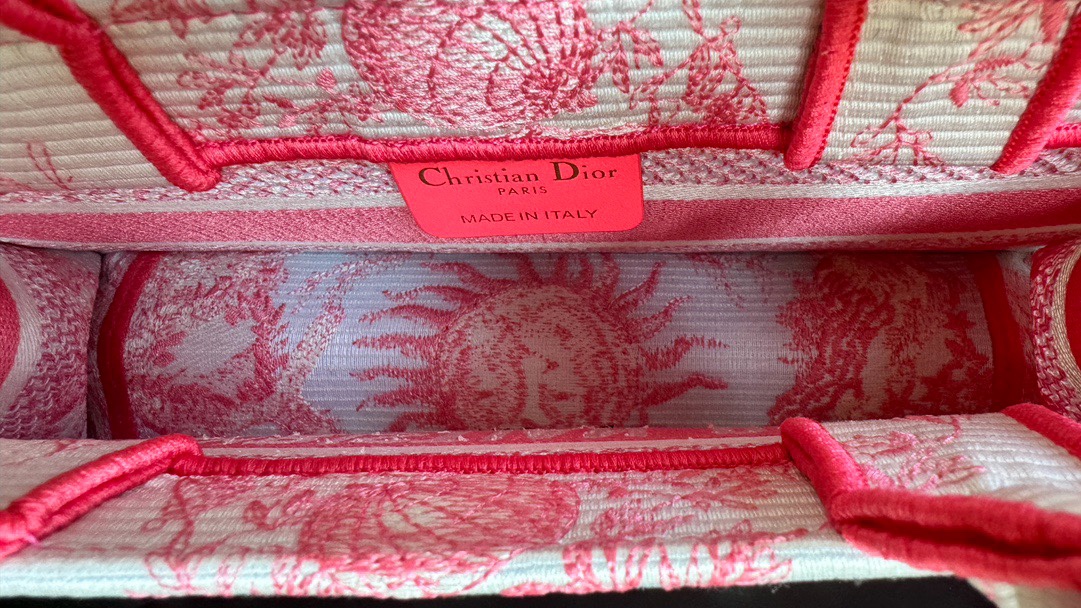 Bagsaaa D10riviera East-West D10r Book Tote Candy Pink Toile de Jouy Soleil Embroidery - 27 x 14 x 10 cm