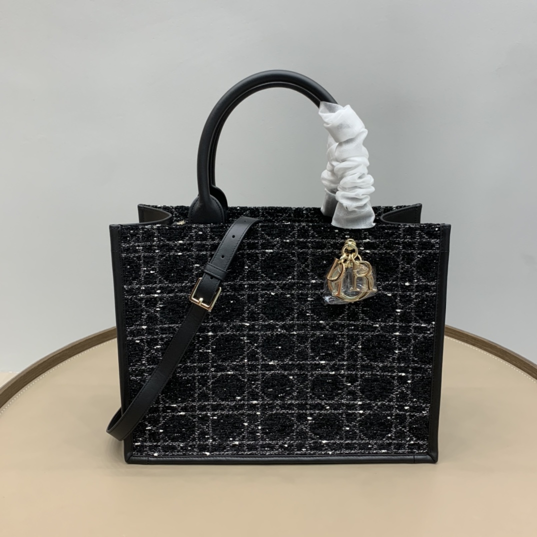 Bagsaaa Medium D10r Book Tote Black Cannage Tweed - 36.5 x 28 x 16.5 cm