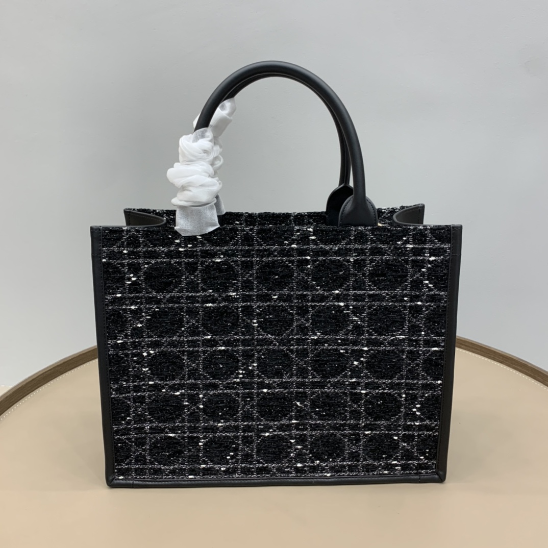 Bagsaaa Medium D10r Book Tote Black Cannage Tweed - 36.5 x 28 x 16.5 cm