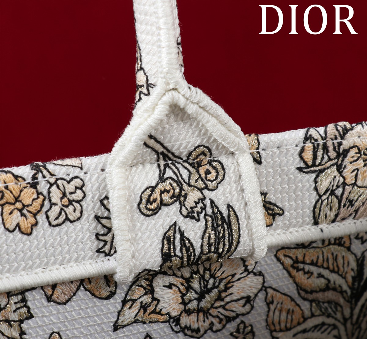 Bagsaaa Medium D10r Book Tote Latte Embroidery with Gold-Tone Millefiori Unicorn Motif - 36 x 27.5 x 16.5 cm