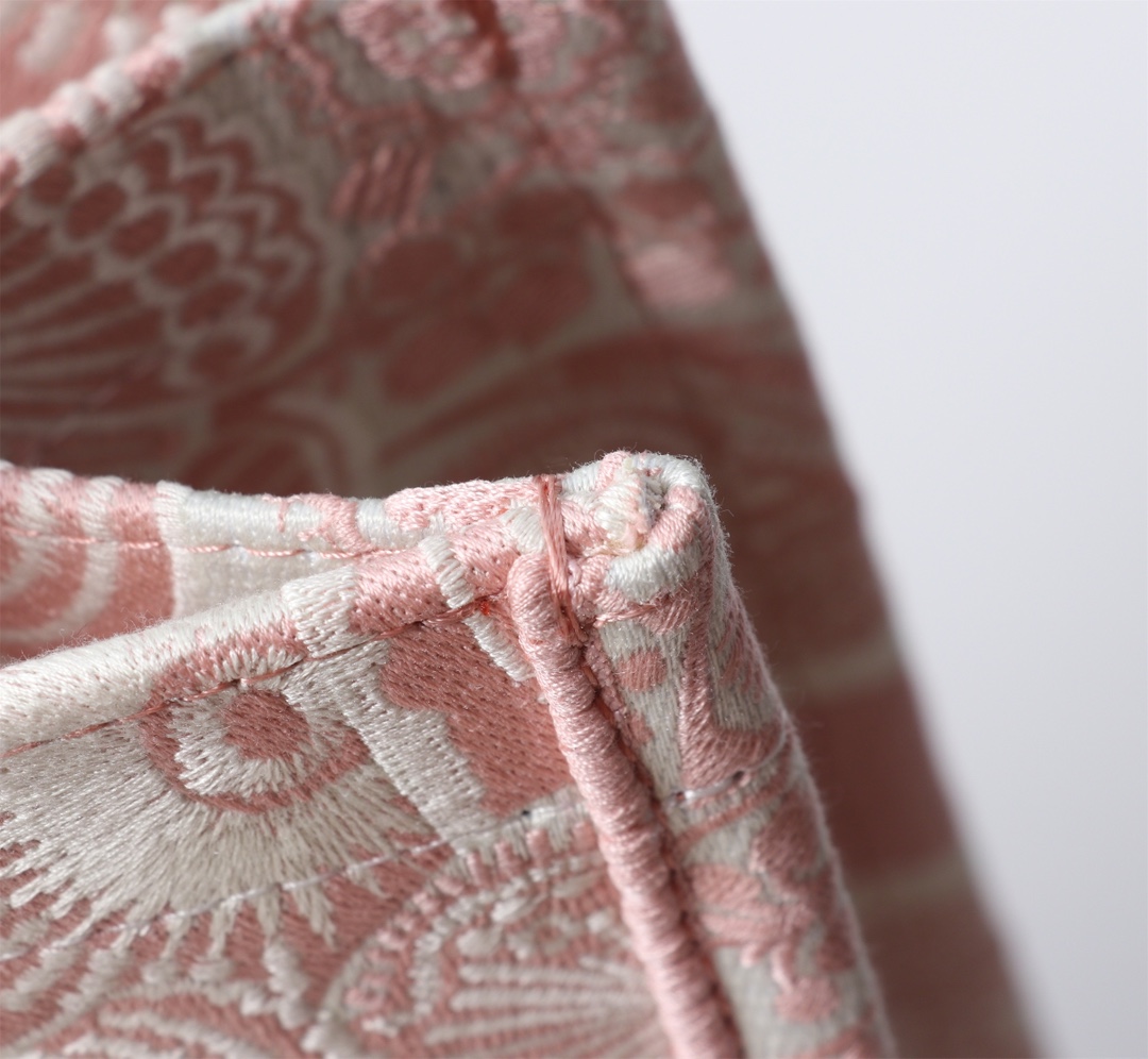 Bagsaaa Medium D10r Book Tote Peach Blossom Pink and White D-Butterfly Paisley Embroidery - 36 x 27.5 x 16.5 cm