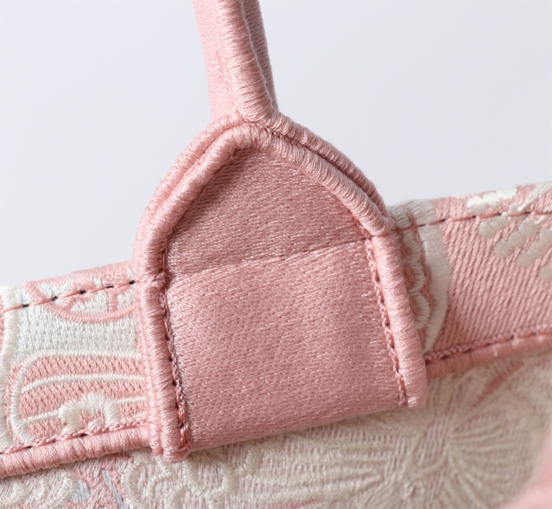 Bagsaaa Medium D10r Book Tote Peach Blossom Pink and White D-Butterfly Paisley Embroidery - 36 x 27.5 x 16.5 cm