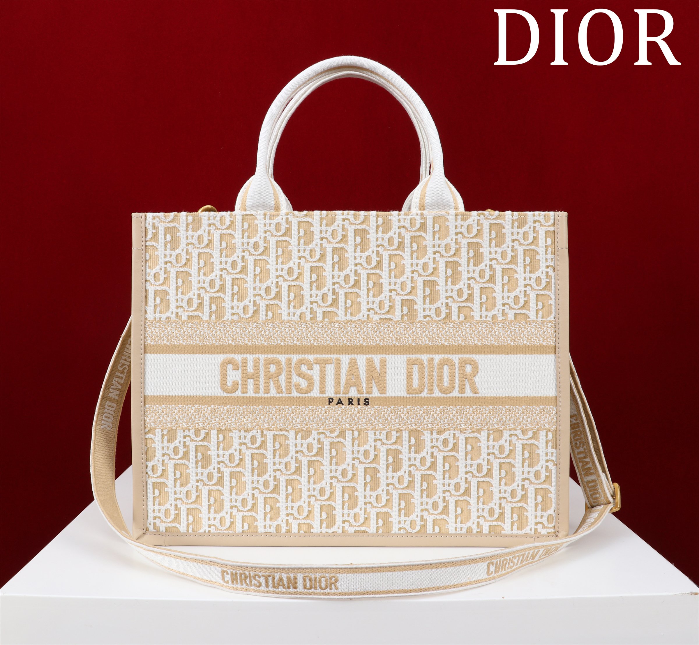 Bagsaaa Medium D10r Book Tote Natural D10r Oblique Embroidery and Calfskin - 36.5cm