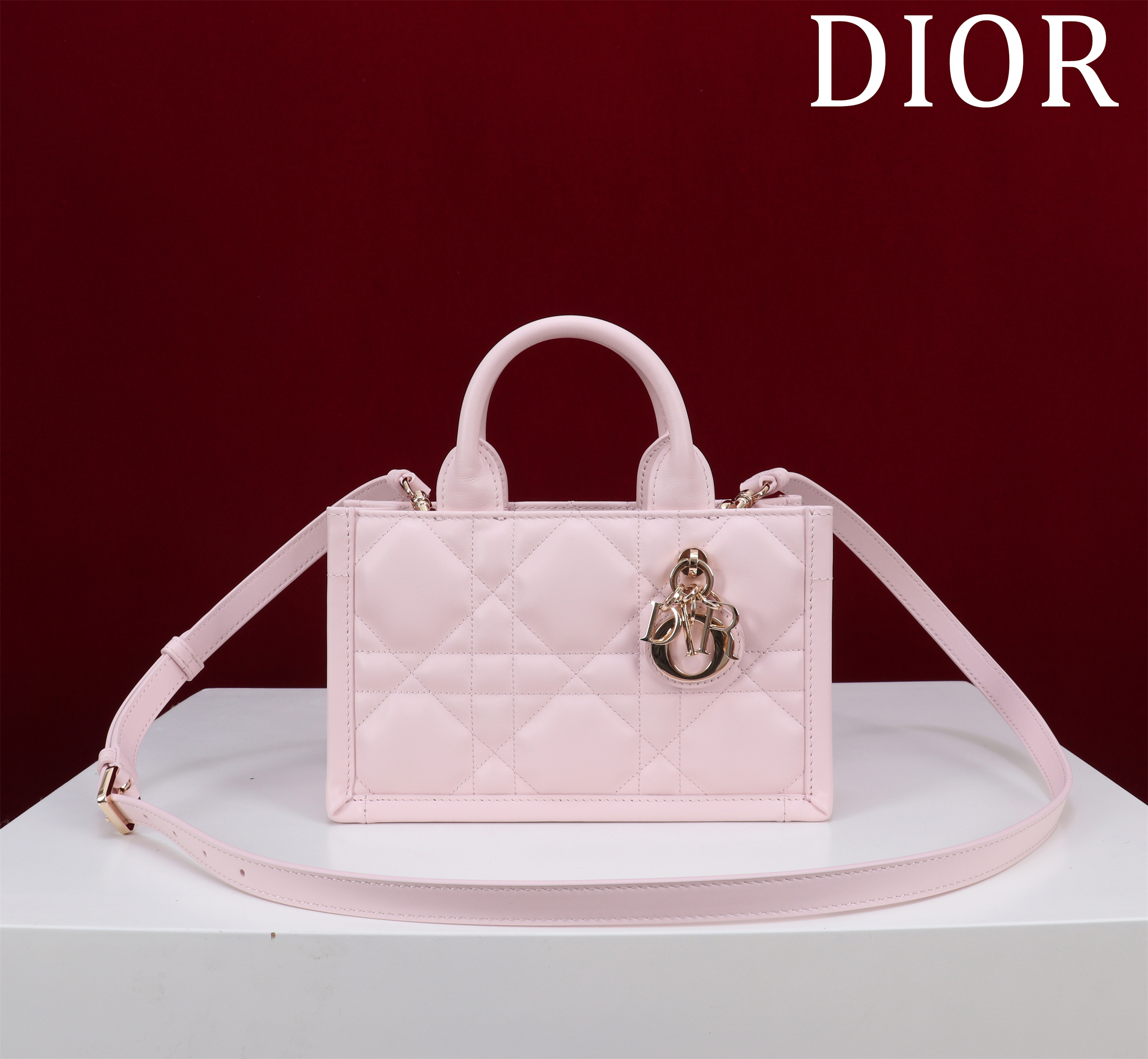 Bagsaaa Mini D10r Book Tote Pink Macrocannage Calfskin - 21.5 x 13 x 7.5 cm