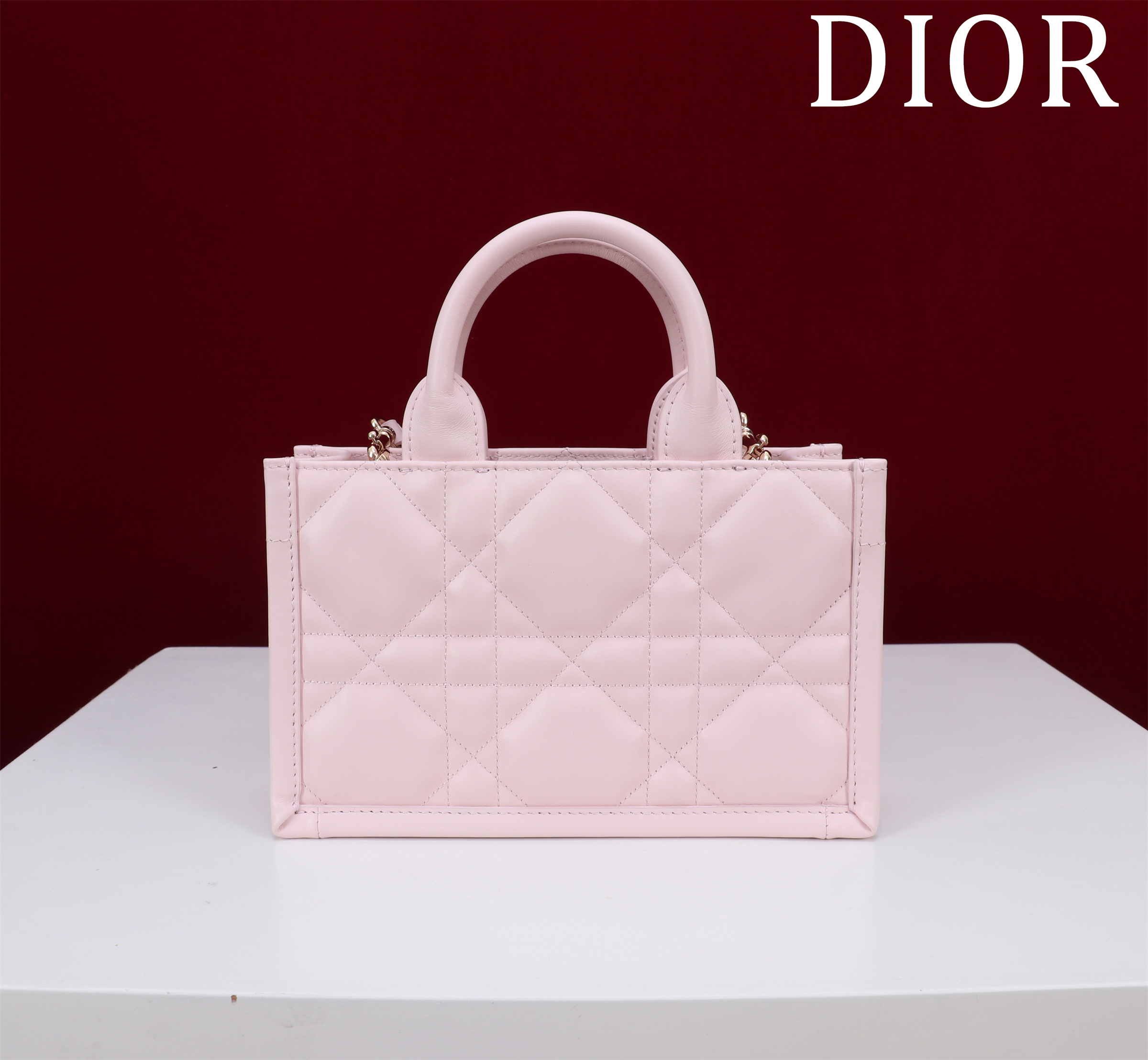 Bagsaaa Mini D10r Book Tote Pink Macrocannage Calfskin - 21.5 x 13 x 7.5 cm