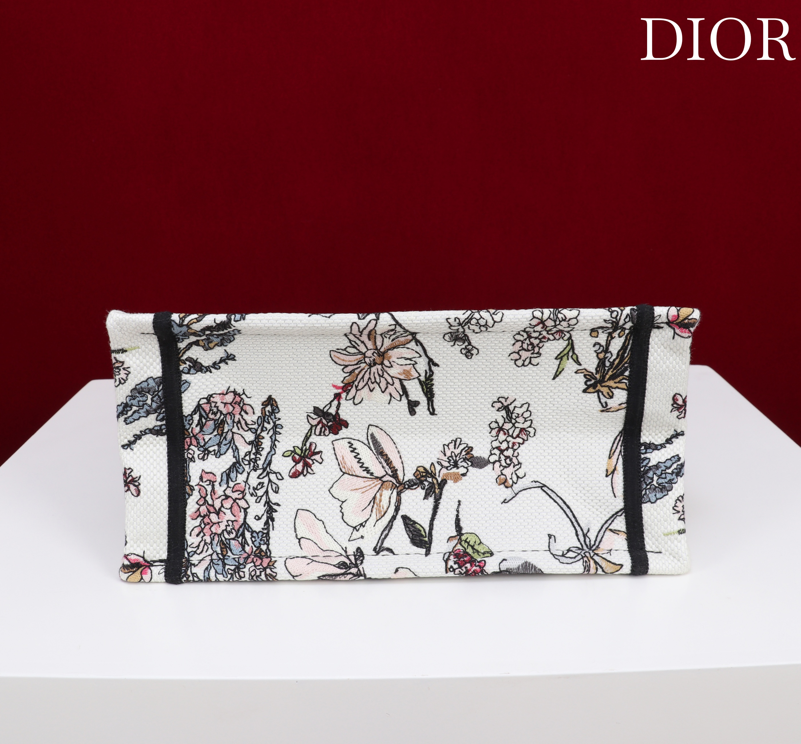 Bagsaaa Small D10r Book Tote Beige Millefiori Embroidery - 26.5 x 22 x 14 cm