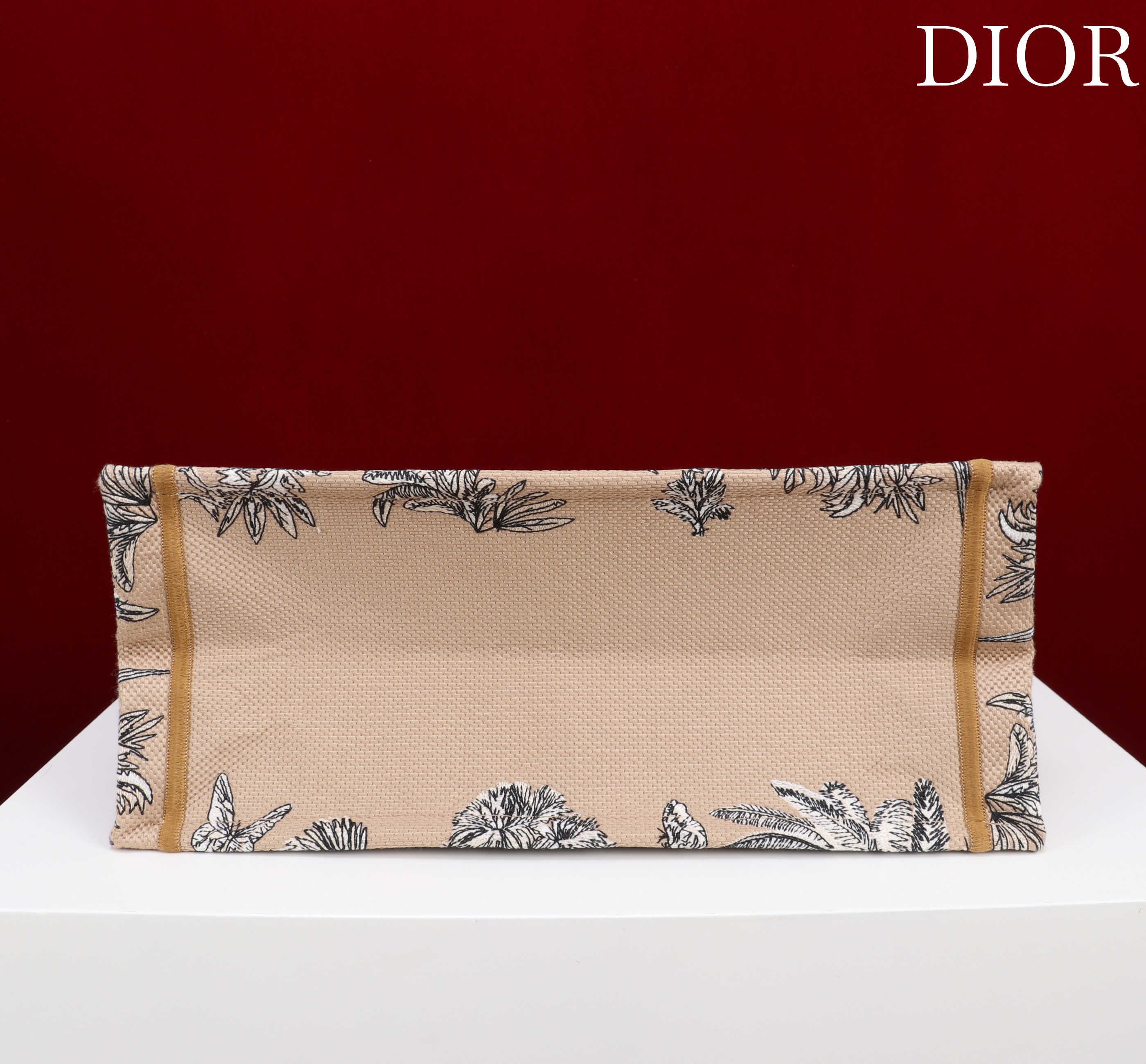 Bagsaaa D10riviera Medium D10r Book Tote Beige and White Toile de Jouy Palms Embroidery - 36cm