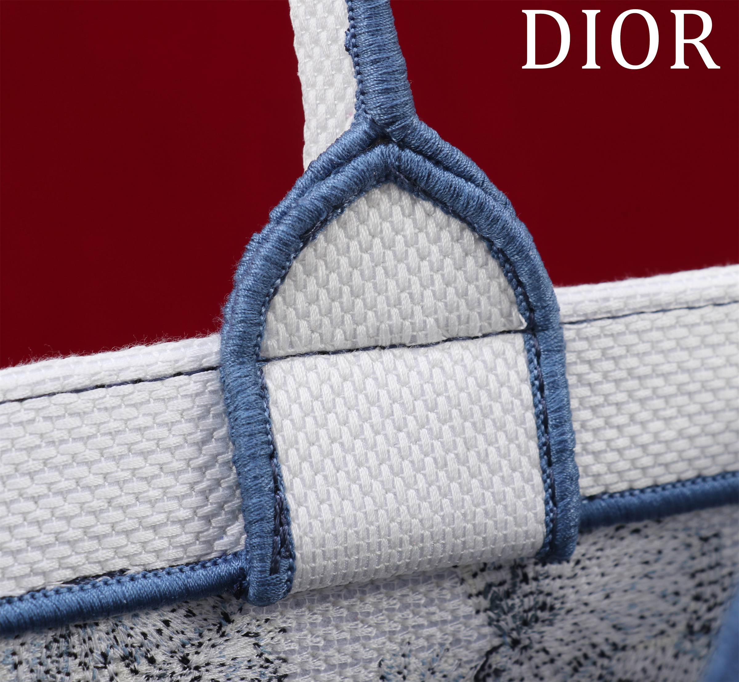 Bagsaaa D10riviera Medium D10r Book Tote White and Azure Blue Toile de Jouy Palms Embroidery - 36cm