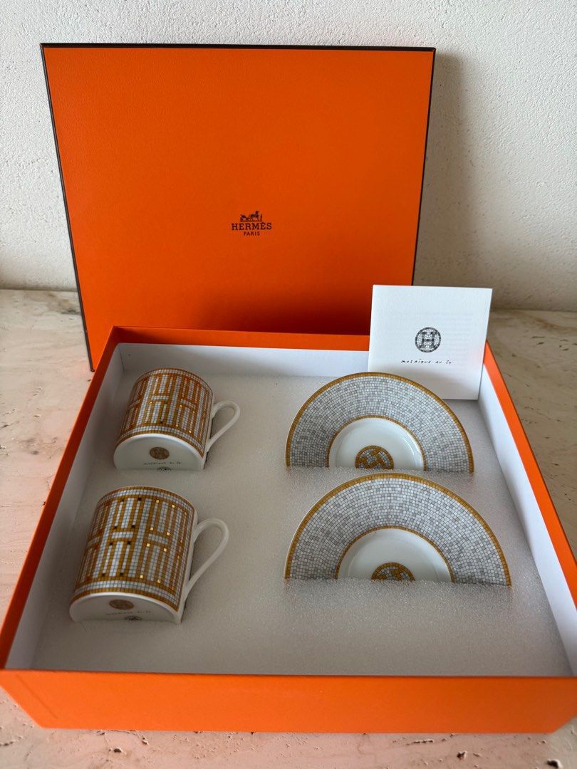 Bagsaaa H**me5 Mosaique gold coffee cup and saucer set of 2