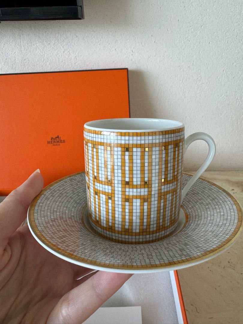 Bagsaaa H**me5 Mosaique gold coffee cup and saucer set of 2