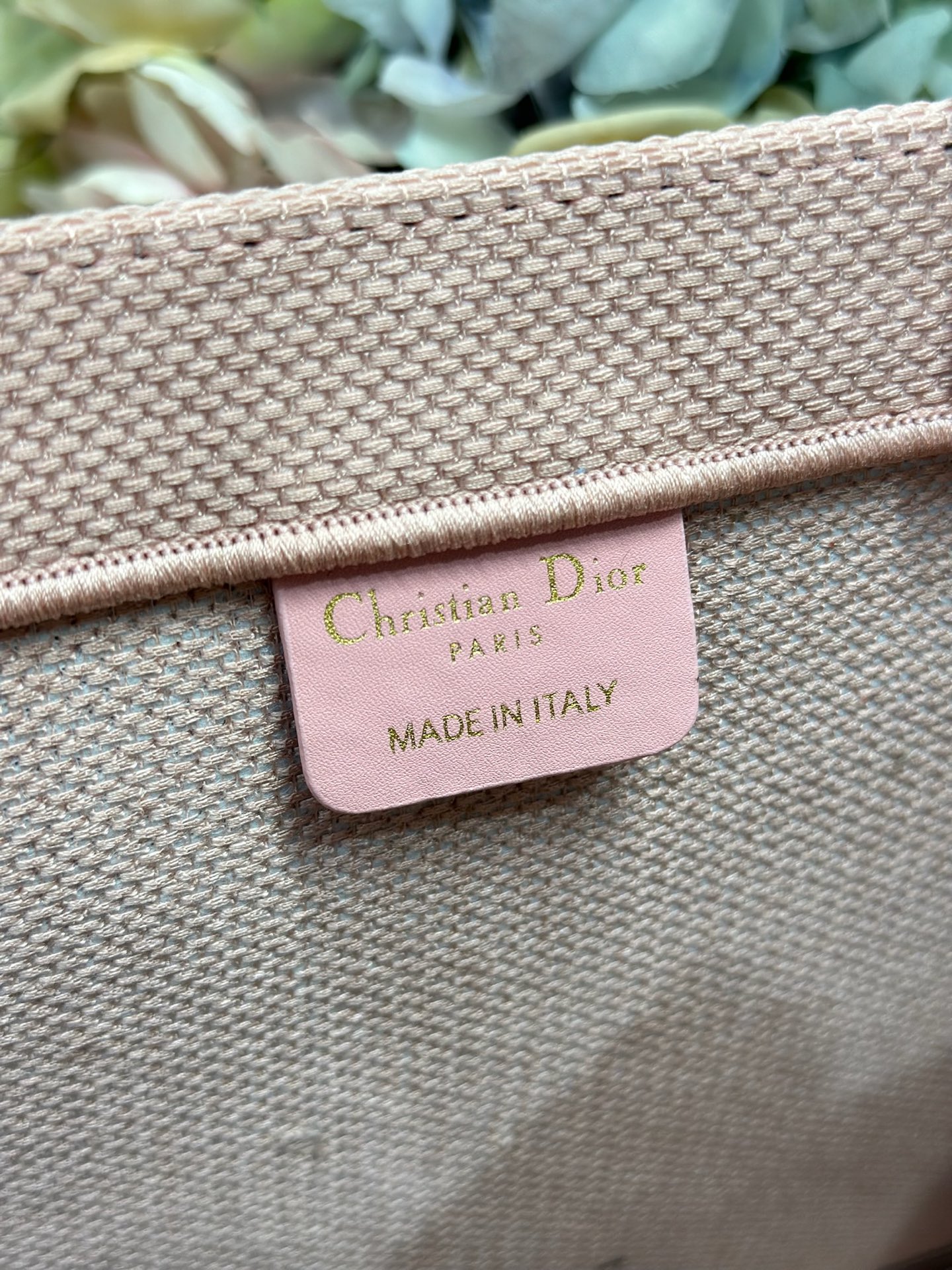 Bagsaaa Medium D10r Book Tote with Strap Pink and Green Book Cover Embroidery - 36cm
