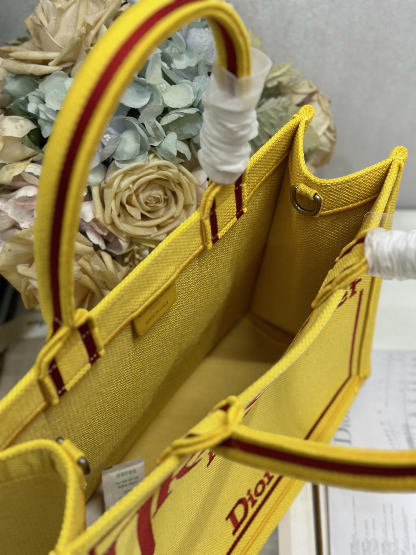Bagsaaa Medium D10r Book Tote with Strap Yellow and Red Book Cover Embroidery - 36cm