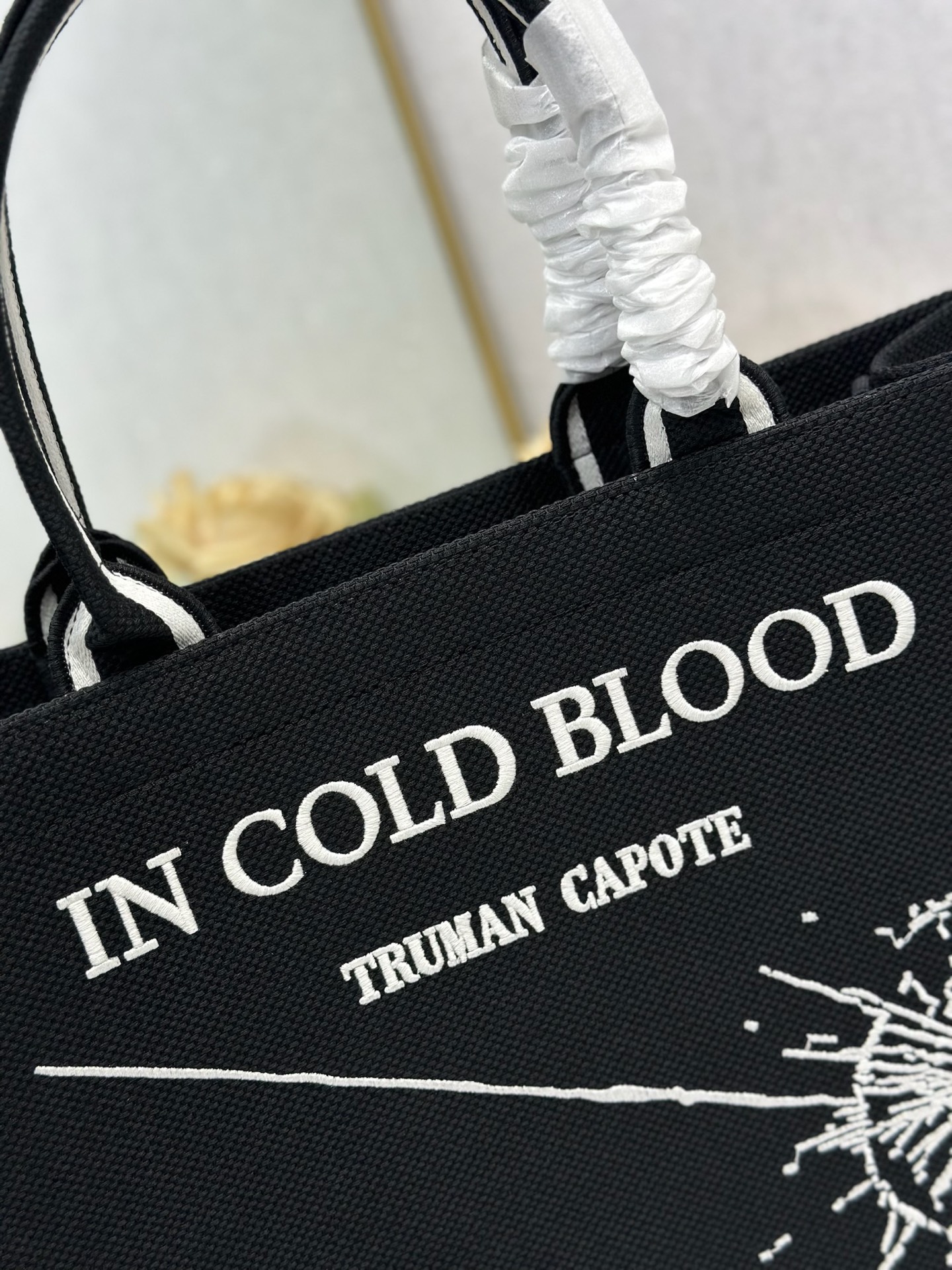 Bagsaaa Large D10r Book Tote Black and White Book Cover Embroidery - 42cm